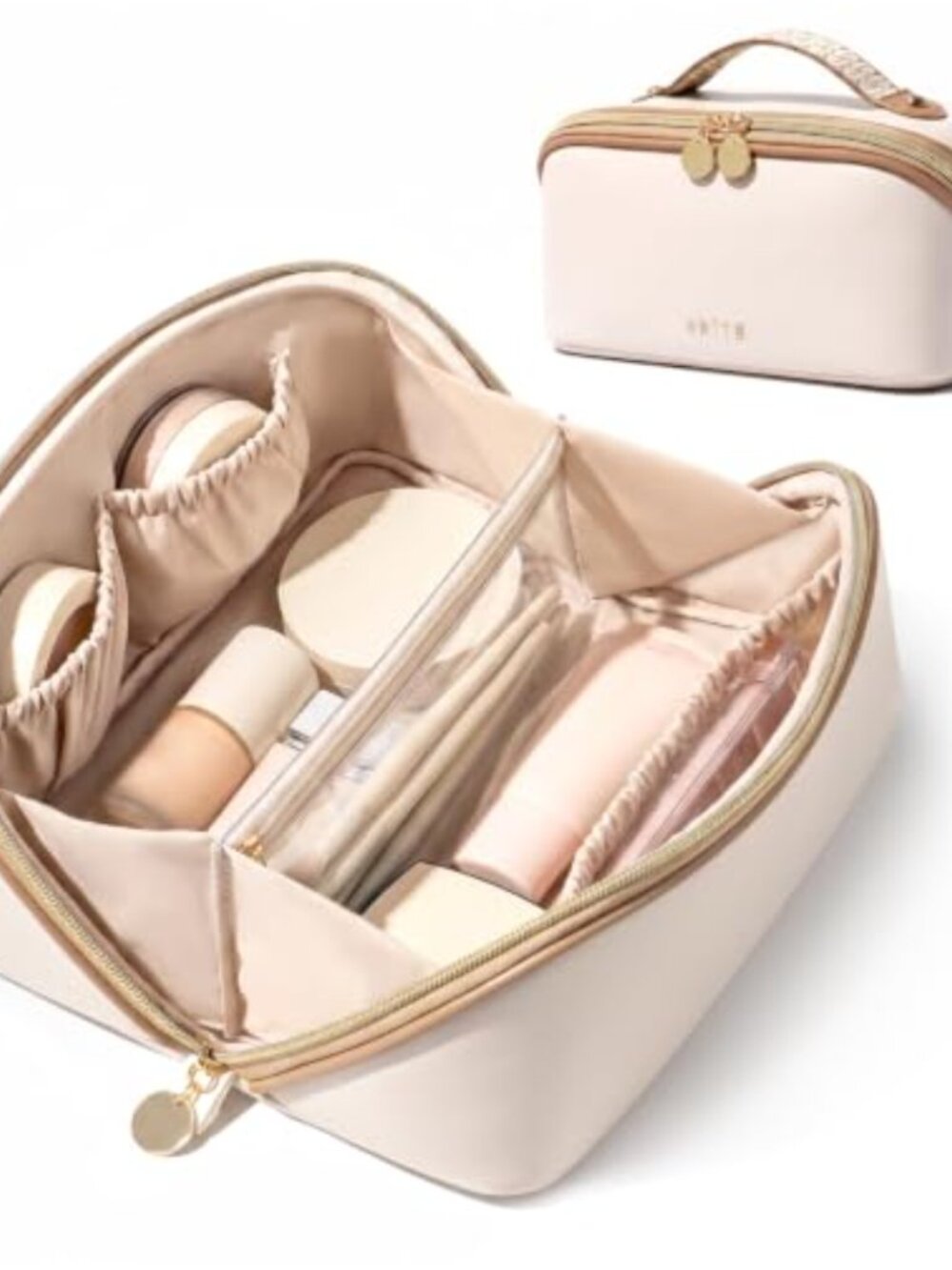 Vegan Leather Makeup Bag Travel Cosmetic Organizer Open Flat
